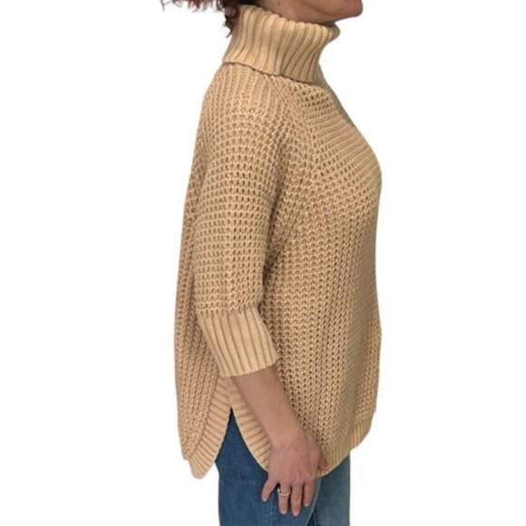 J.Crew S/M Knitted Tunic Sweater Turtleneck Tan - Picture 1 of 13